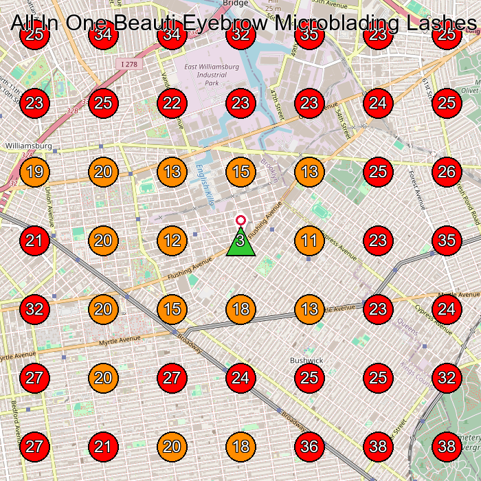 All In One Beauti Eyebrow Microblading Lashes Make Up GeoGrid visibility map for Facial Spa in Queens